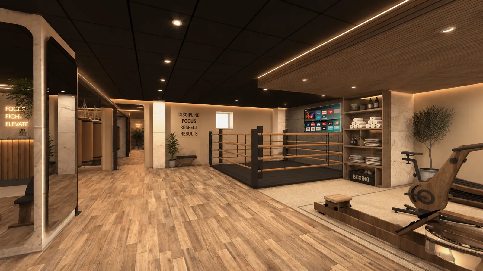 Boxing Club, sacs de frappe et ring